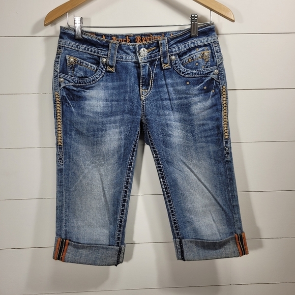 EUC Rock Revival Johanna Capri Cuffed Leg Denim Pant Women's sz 25 - Picture 2 of 11